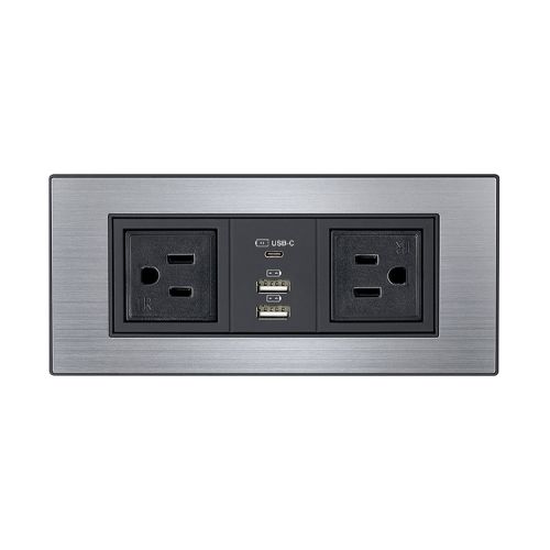 TeleAdapt PowerHub TM USB-C, 2 Outlets, 2 USBs, Includes 2 Trim Options